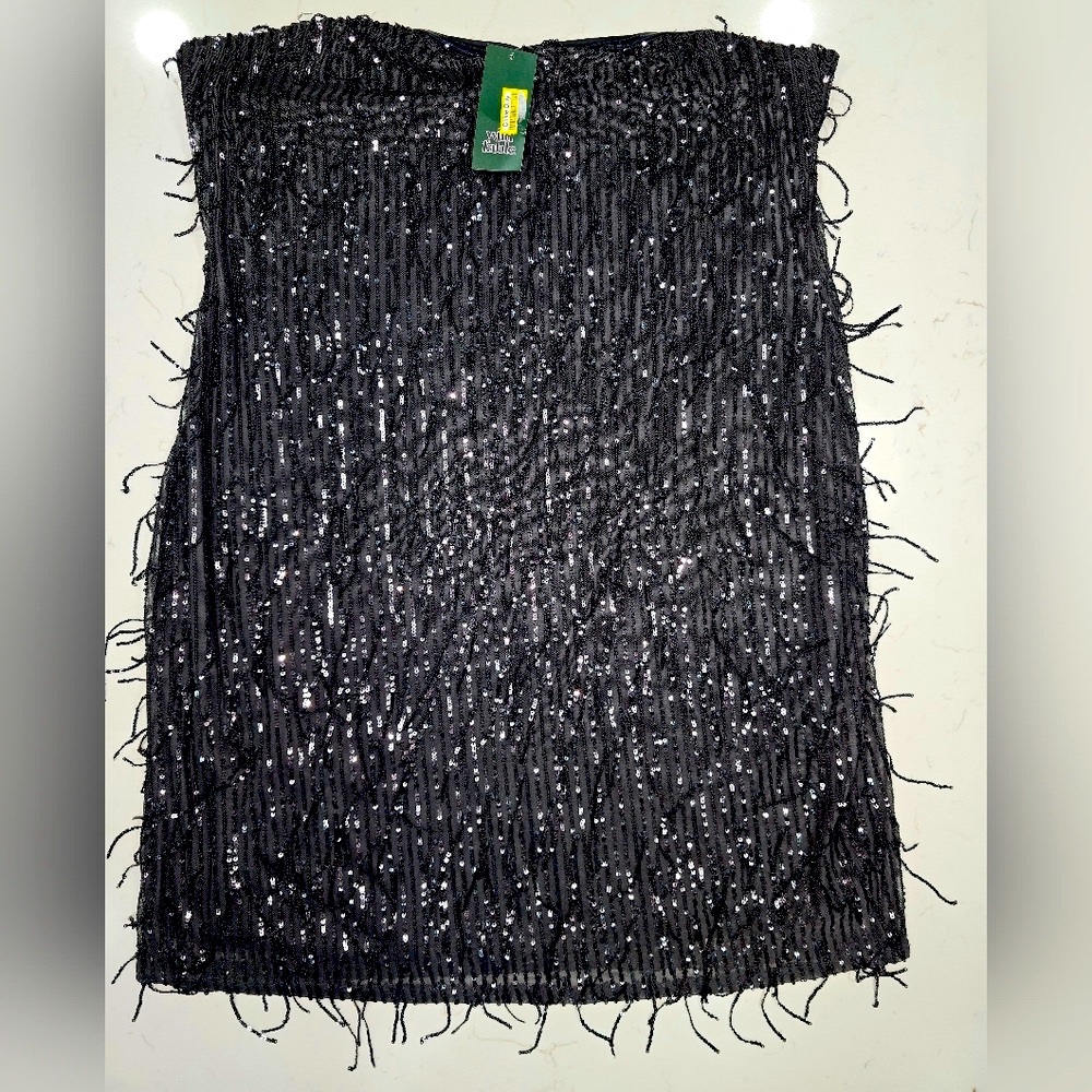 wild fable Black Strapless Sequin Fringe Dress